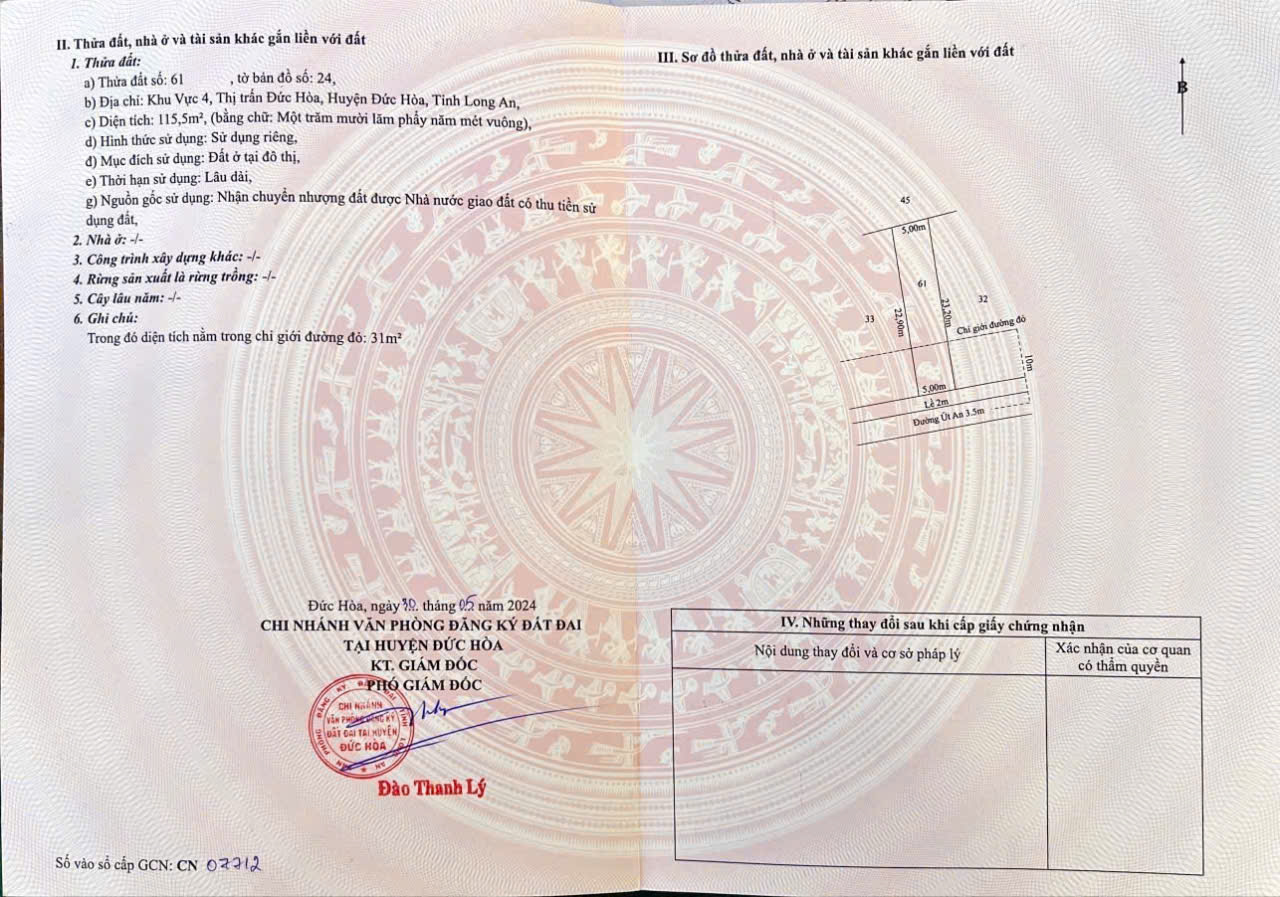 Bán nền thổ cư mặt tiền đường Út An , thị trấn Đức Hòa dt 115m2 giá chốt 1,4 tỷ 3