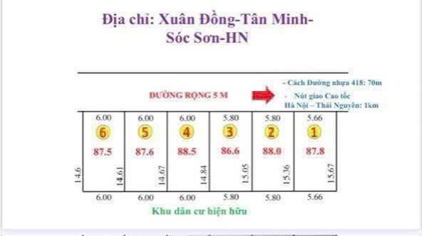 CẦN BÁN LÔ ĐẤT VỊ TRÍ CỰC TIÊM NĂNG , SÁT ĐƯỜNG TỈNH LỘ 418  ,DT - 87,8 M FUN THỔ CƯ  GIÁ NHỈNH 2