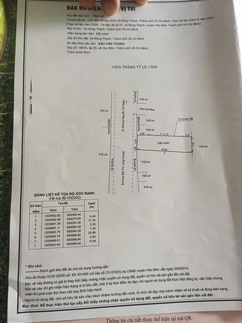 ĐẤT (7X26) MẶT TIỀN BÙI THỊ LÙNG – NGANG 7M – GẦN NGUYỄN THỊ NGÂU, HM 5