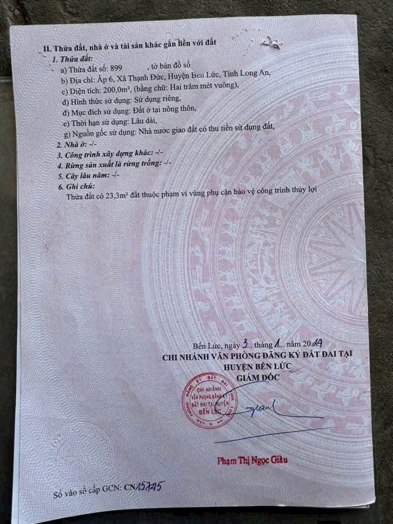 Bán đất mặt tiền beton Bà Lư, xã Thạnh Đức dt 240m2 (200m2 thổ) giá 1,1 tỷ