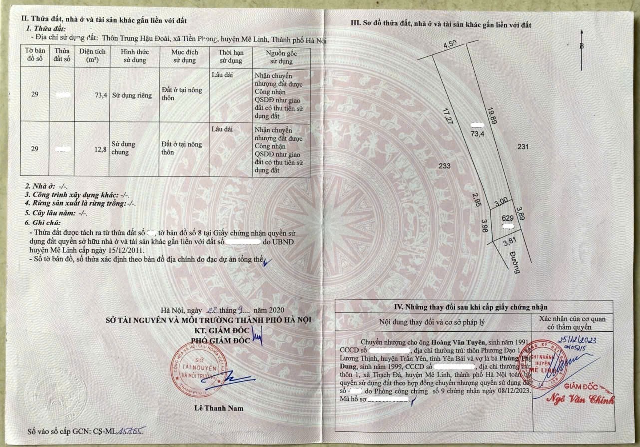 Cực hiếm, 73m đất Tiền Phong mà giá 2,6 tỷ. Gần chợ Yên, gần đường quốc lộ 23. Oto đỗ