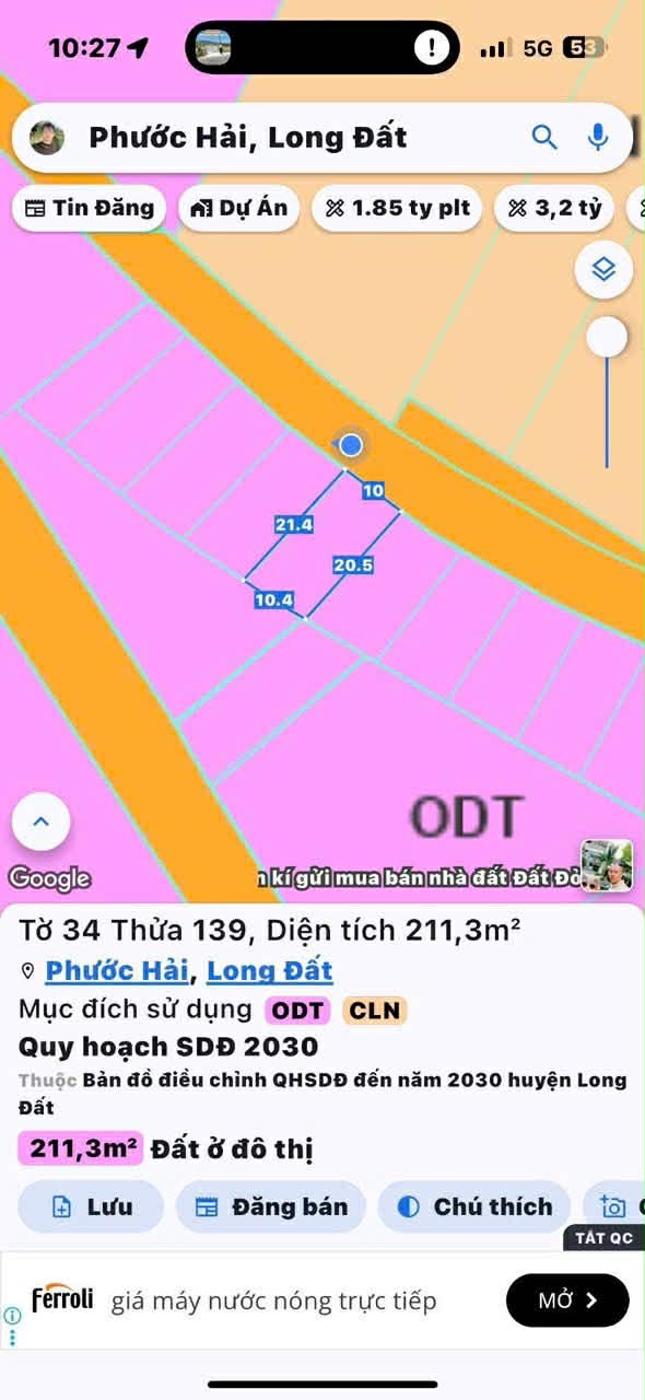 Cần bán Đất đường Tỉnh lộ 44, Xã Long Mỹ, Diện tích 211m², Giá 1.25 Tỷ 2