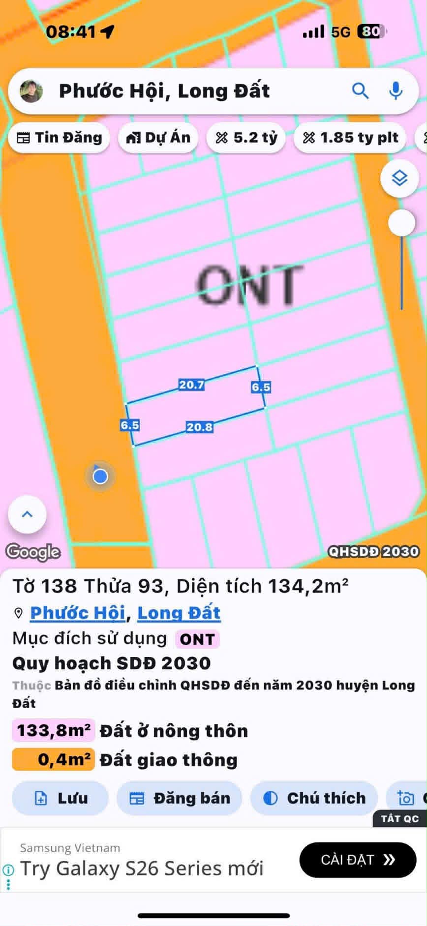 Cần bán Đất đường Võ Văn Kiệt, Xã Lộc An, Diện tích 134m², Giá 1.35 Tỷ 2