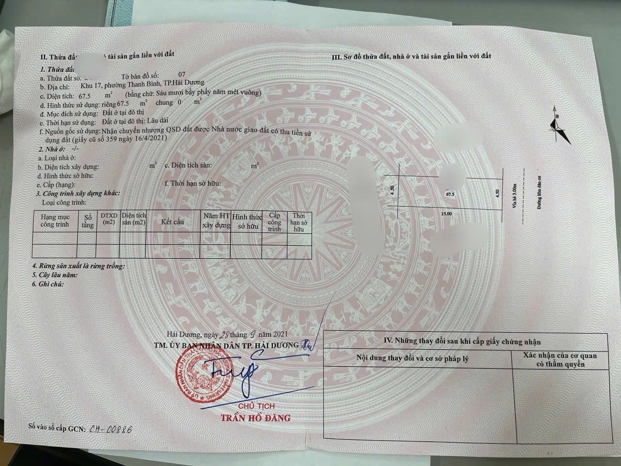 Bán lô đất khu chia lô quân đội Vũ Hựu, ph Thanh Bình, TP HD, 67.5m2, mt 4.5m, đường 13.5m 4