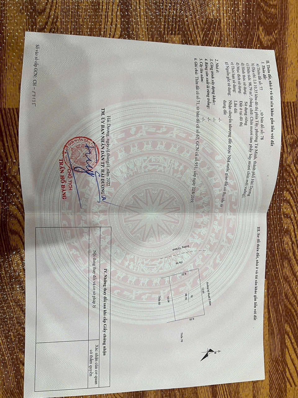 Bán lô đất mặt đường đôi Tứ Minh, phường Tứ Minh, TP Hải Dương, 98.79m2, mt 8m, KD 4
