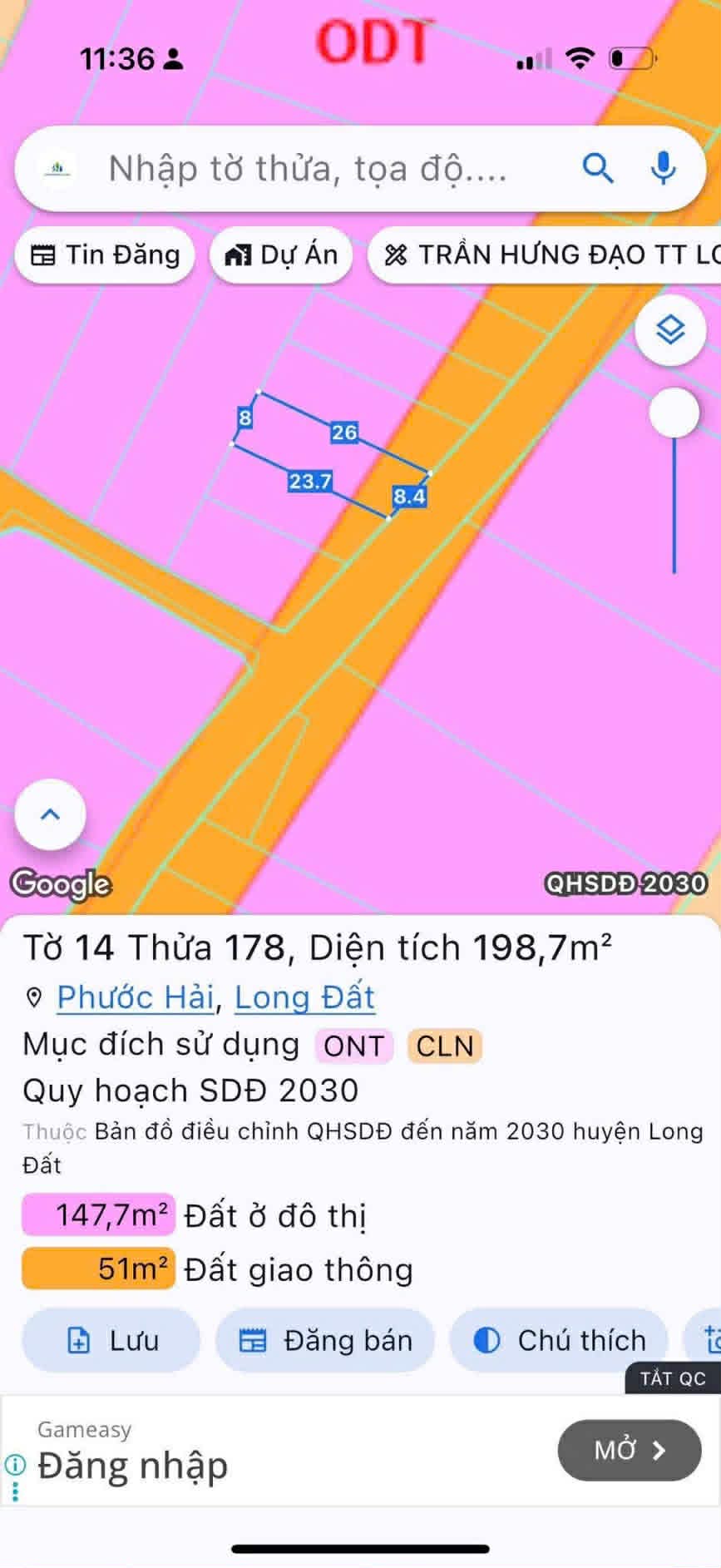 Cần bán Đất đường Tỉnh lộ 44B, Thị trấn Phước Hải, Diện tích 199m², Giá 970 Triệu
