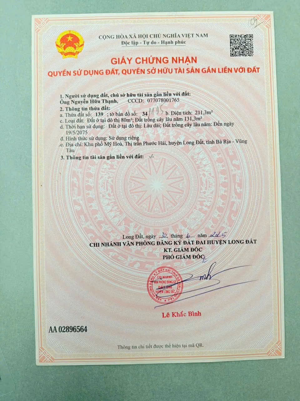 Cần bán Đất đường Tỉnh lộ 44, Xã Long Mỹ, Diện tích 211m², Giá 1.25 Tỷ