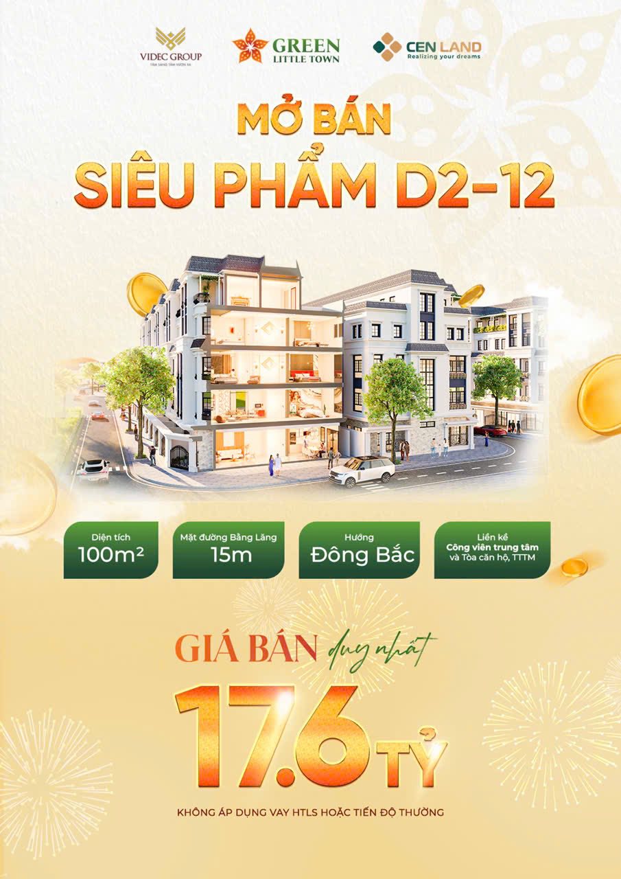 BÁN SIÊU PHẨM LIỀN KỀ  GREEN LITTLE TOWN 100M 5 TẦNG NHỈNH 17 TỶ 5
