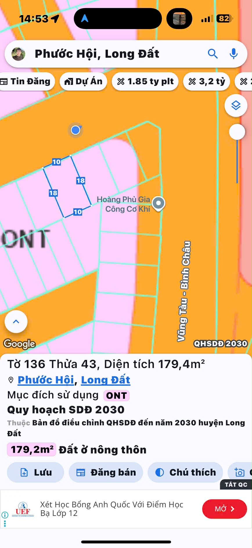 Cần bán Đất đường Võ Văn Kiệt, Xã Lộc An, Diện tích 180m², Giá 1.63 Tỷ