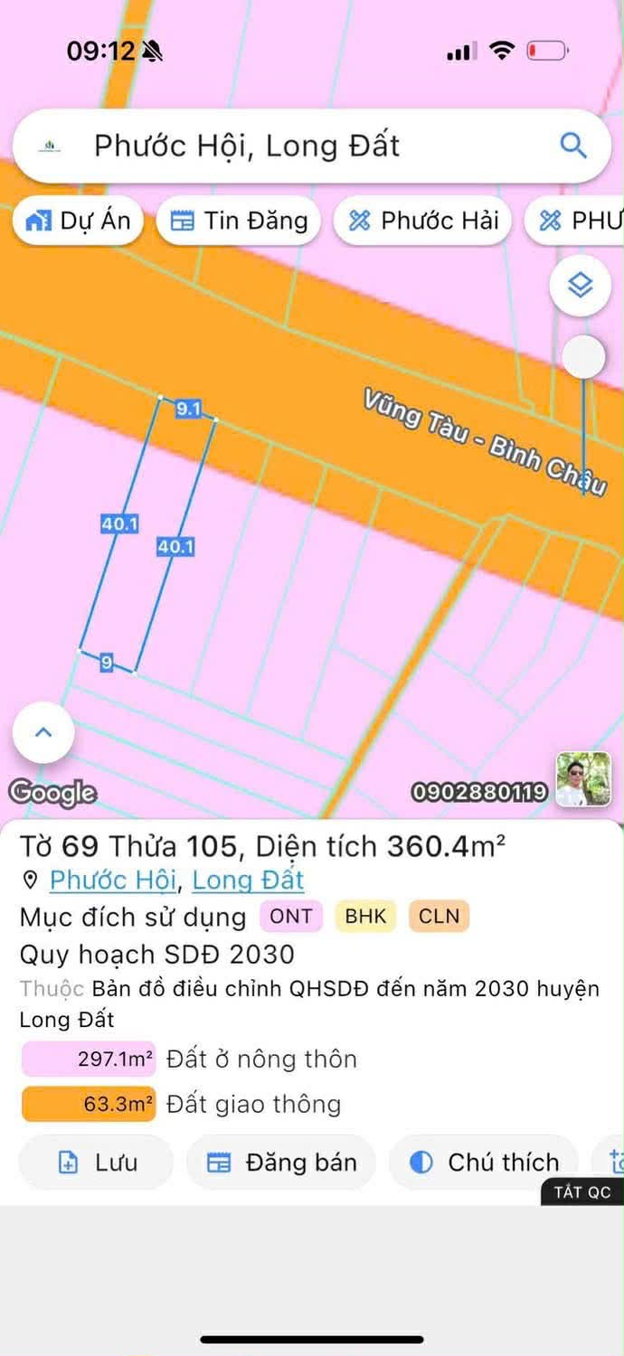 Cần bán Đất đường Võ Văn Kiệt, Thị trấn Phước Hải, Diện tích 360m², Giá 1.23 Tỷ