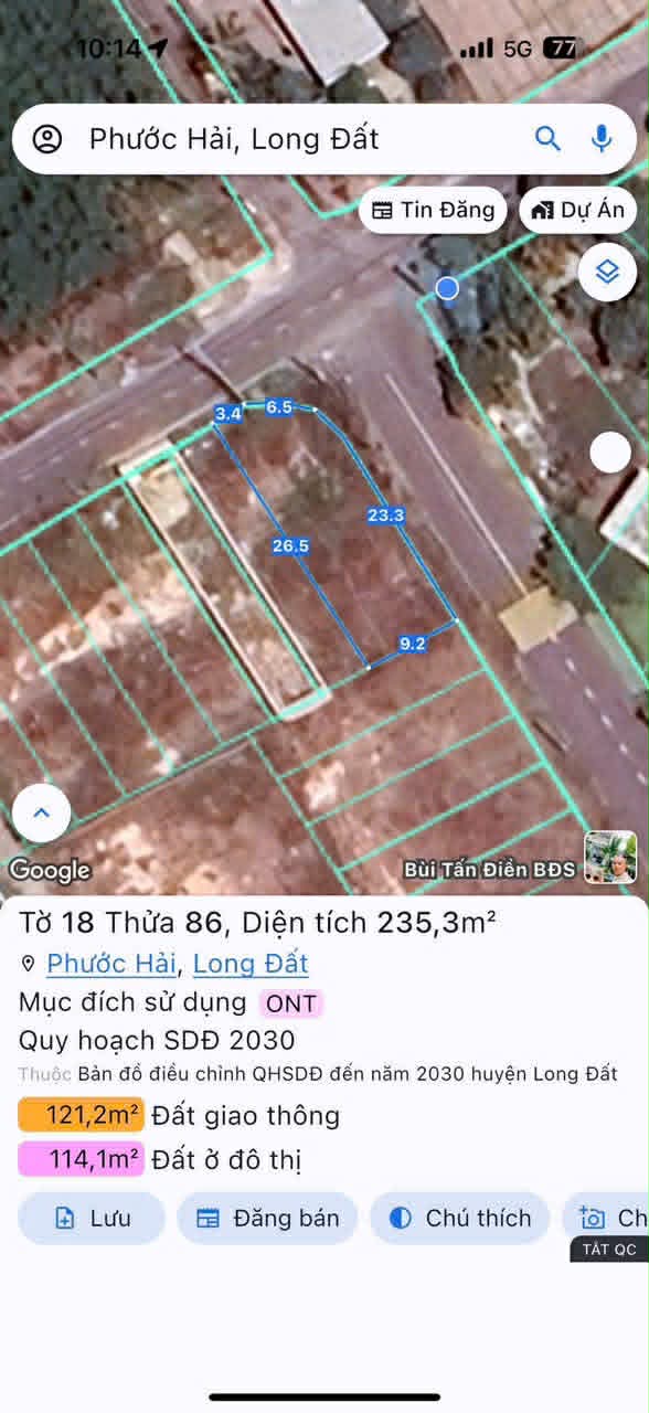 Cần bán Đất đường Tỉnh lộ 44B, Thị trấn Phước Hải, Diện tích 235m², Giá 1.45 Tỷ
