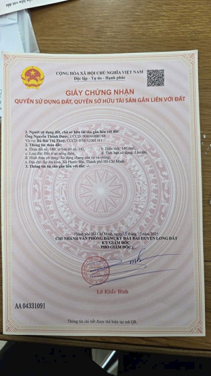 Cần bán Đất đường Võ Văn Kiệt, Xã Lộc An, Diện tích 140m², Giá 1.43 Tỷ