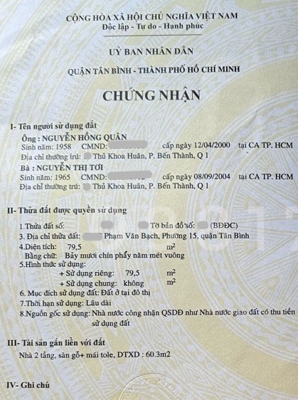 80M2 PHẠM VĂN BẠCH 5X16M, 5 TỶ 29 GẦN MẶT TIỀN 4