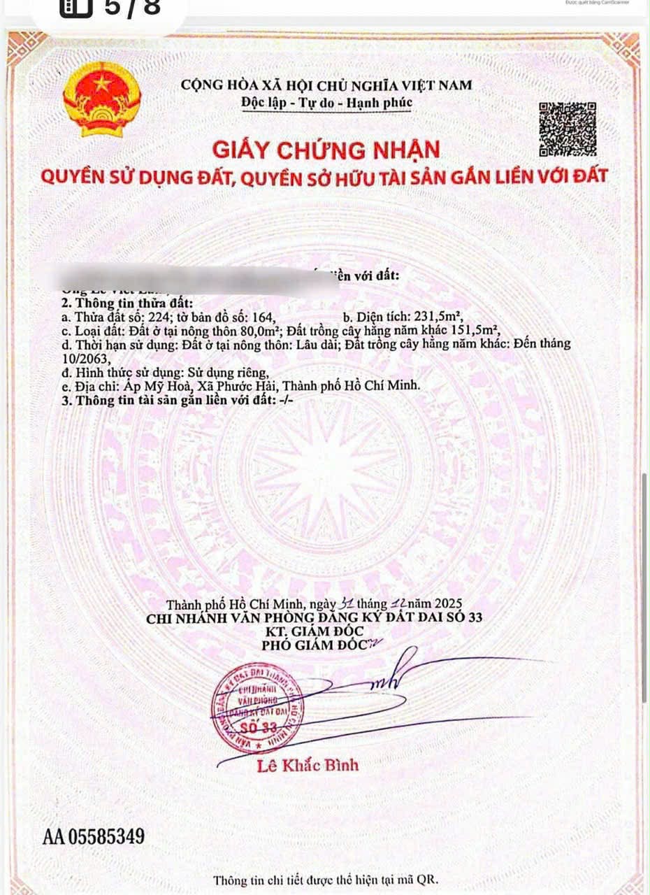 Cần bán Đất đường Võ Văn Kiệt, Thị trấn Phước Hải, Diện tích 132m², Giá 1 Tỷ