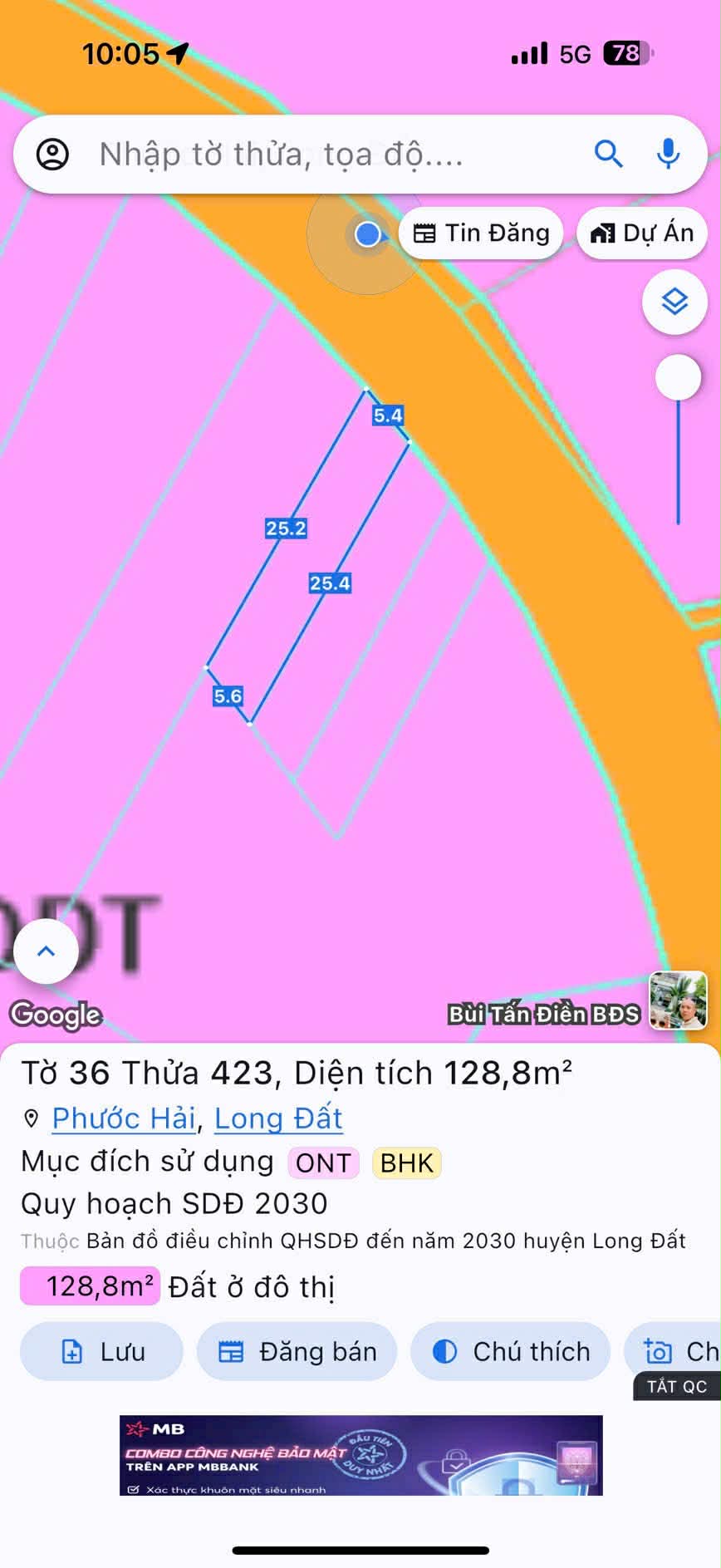 Cần bán Đất đường Tỉnh lộ 44, Thị trấn Phước Hải, Diện tích 129m², Giá 850 Triệu