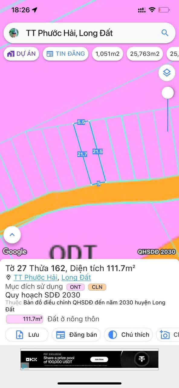 Cần bán Đất đường Tỉnh lộ 44B, Thị trấn Phước Hải, Diện tích 111m², Giá 900 Triệu