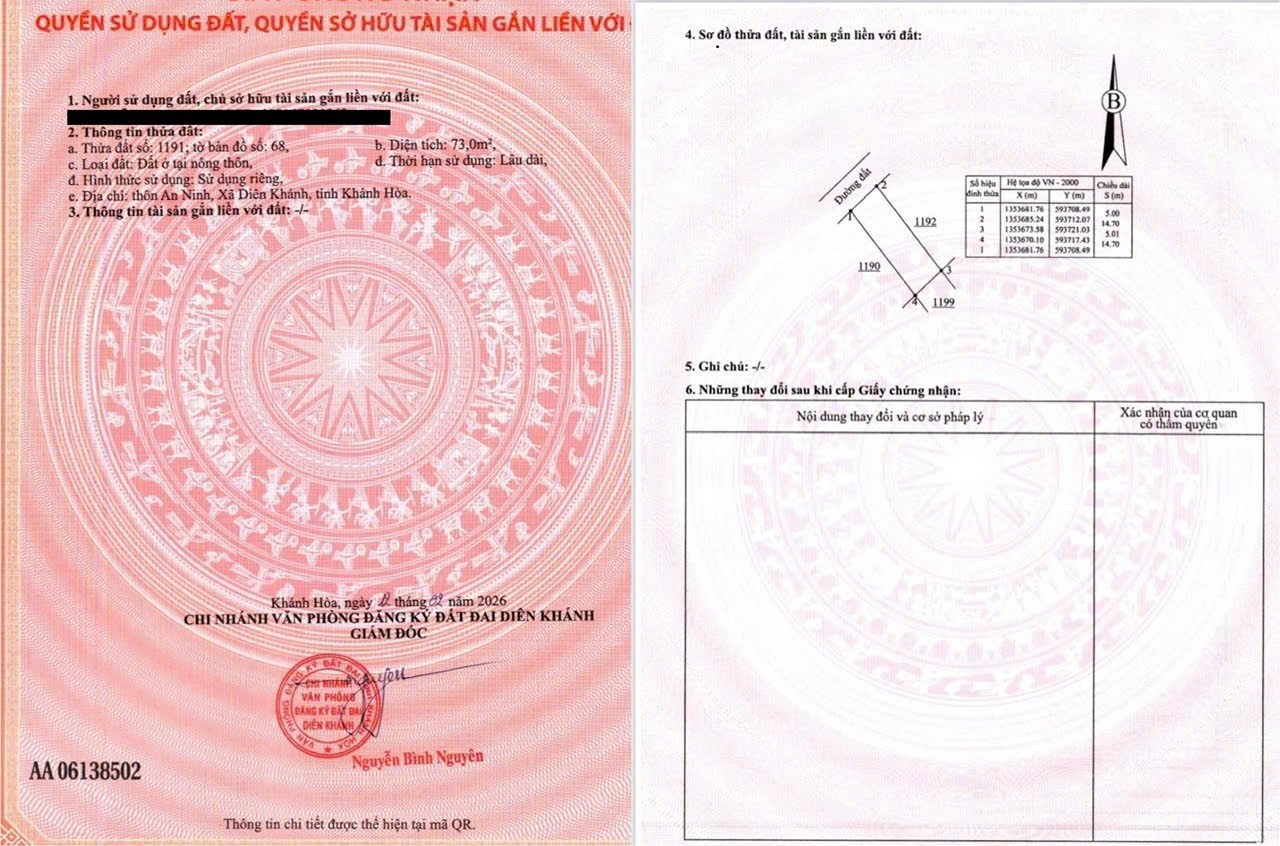 Bán đất Diên An giá rẻ full thổ cư mặt đường bê tông rộng 5.5m ô tô thoải mái 7