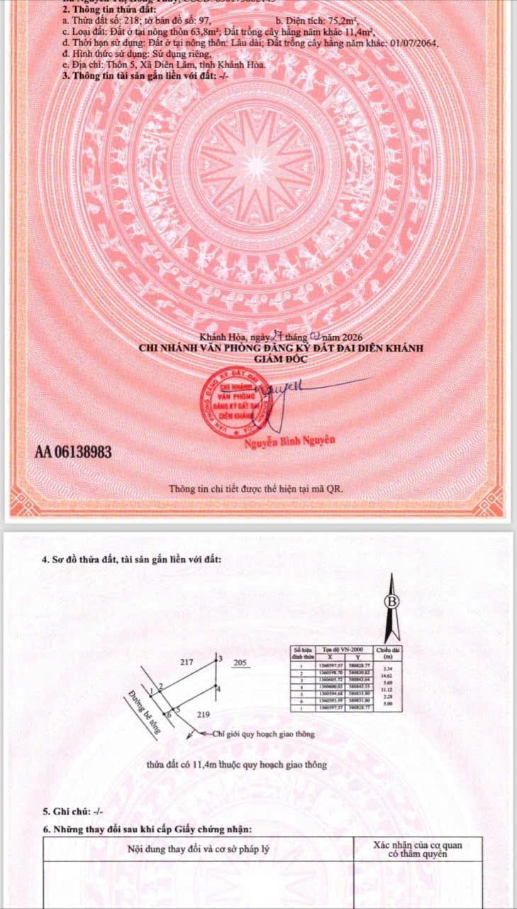 Bán đất Diên Đồng - Diên Khánh giá rẻ mặt đường bê tông 5m thông ngay nhà văn hoá thôn 3