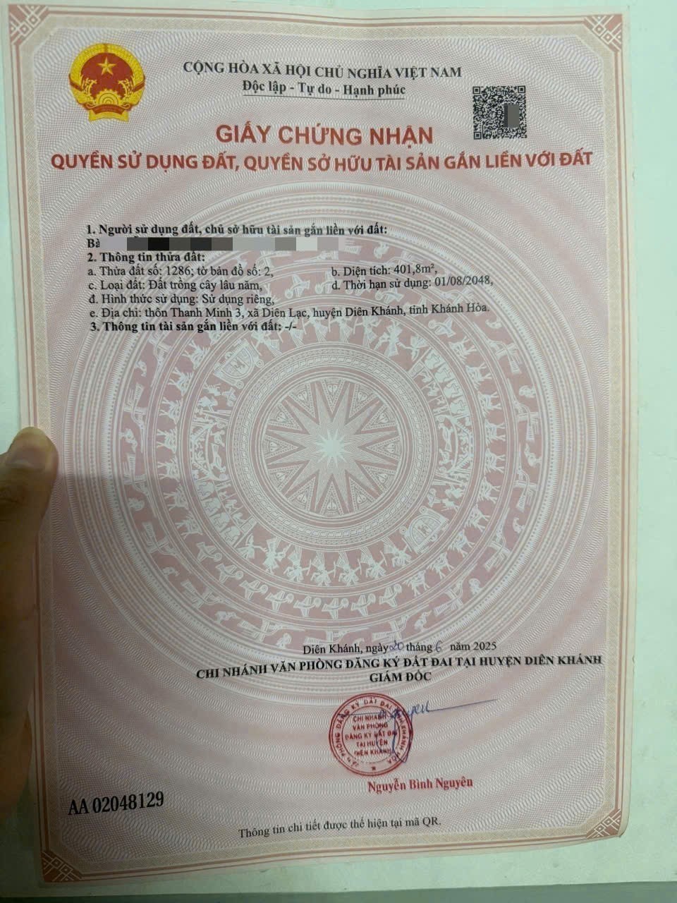 Bán đất Diên Lạc full thổ cư rộng rãi xây nhà vườn - vị trí đối diện ủy ban xã đi vào 13