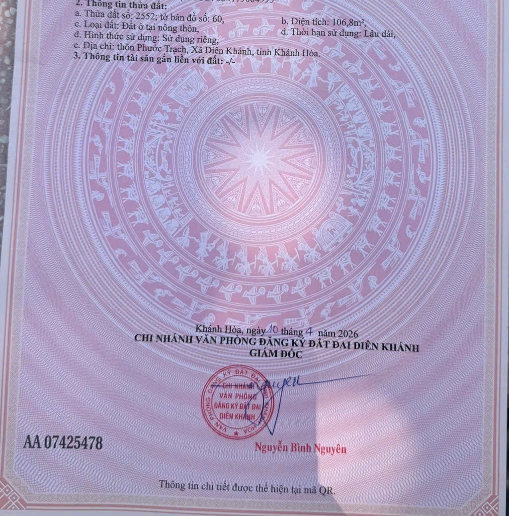 Bán đất Diên Toàn thôn Phước Trạch full thổ cư bên hông bưu điện xã đi vào 7