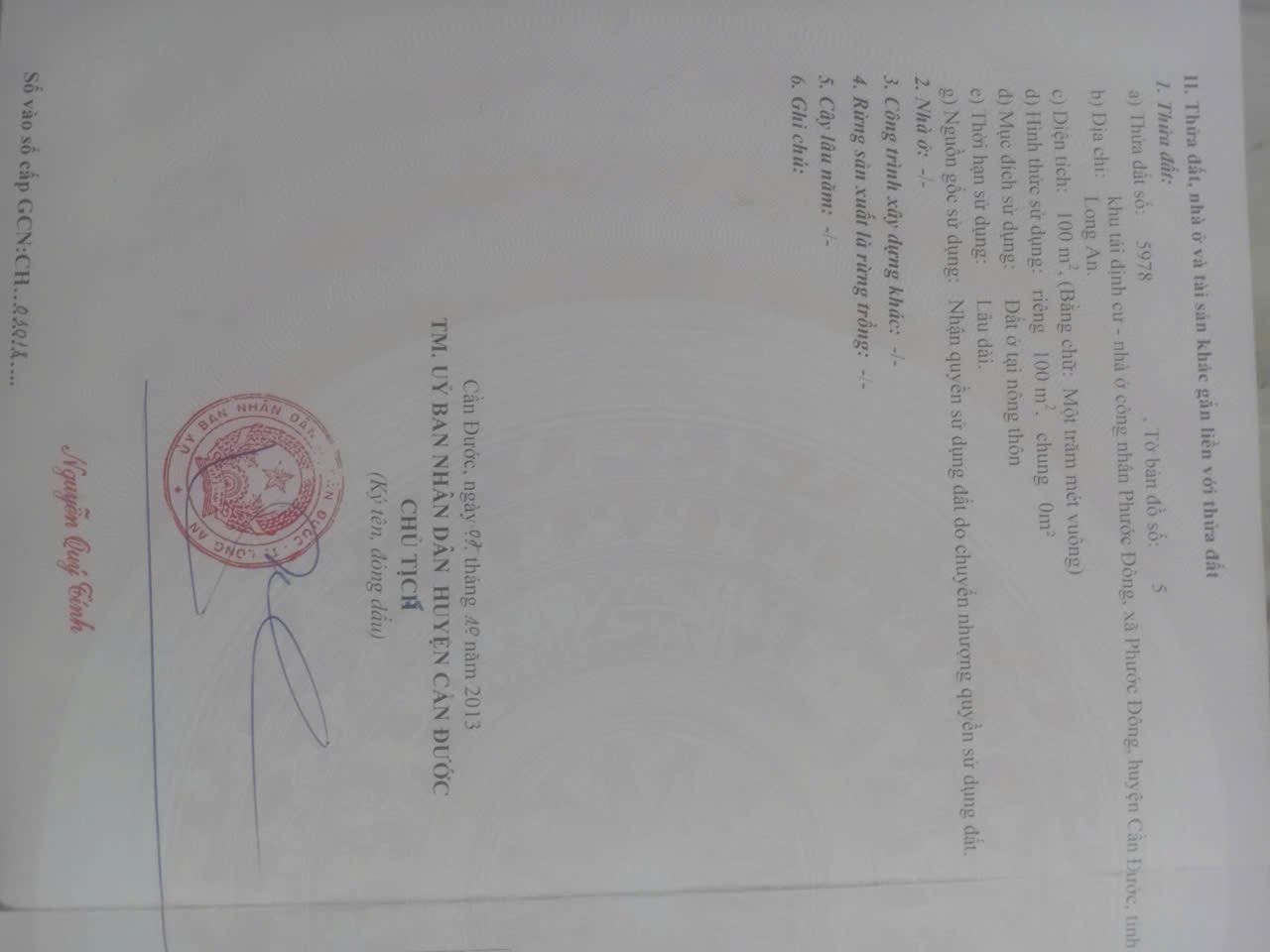 Cần bán Đất đường Tỉnh Lộ 826B, Xã Phước Đông, Diện tích 100m², Giá Thương lượng 6