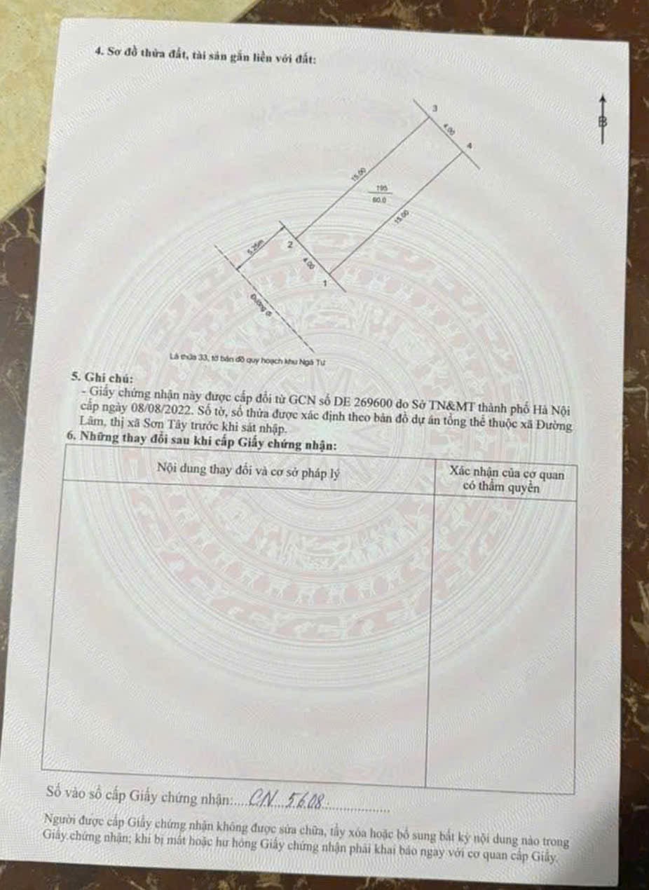 LÔ 60M ĐẤT NGAY NGÃ 4 CAM LÂM – ĐƯỜNG LÂM - SƠN TÂY 2