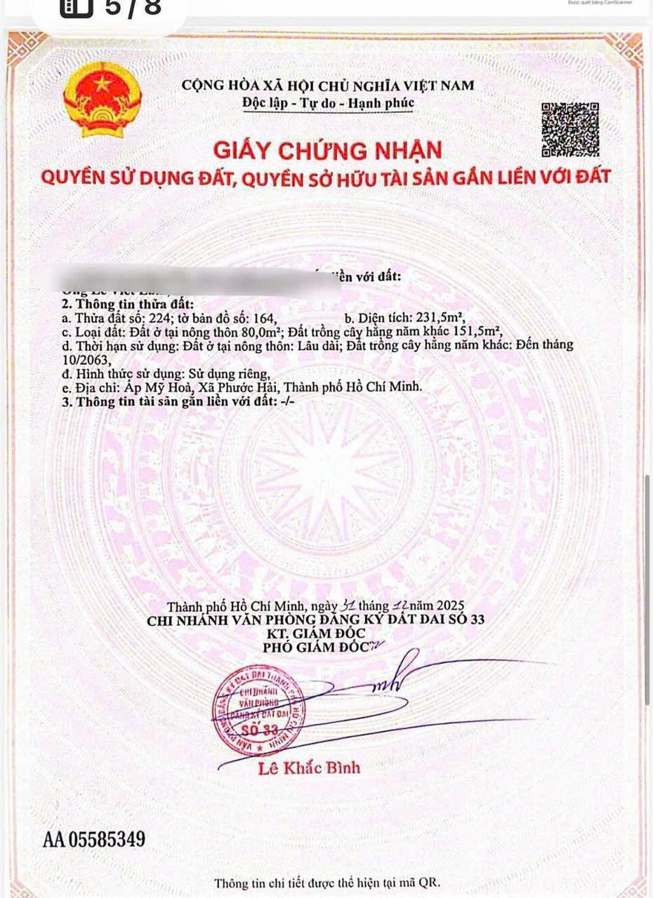 Cần bán Đất đường Tỉnh lộ 44A, Thị trấn Phước Hải, Diện tích 231m², Giá Thương lượng 6