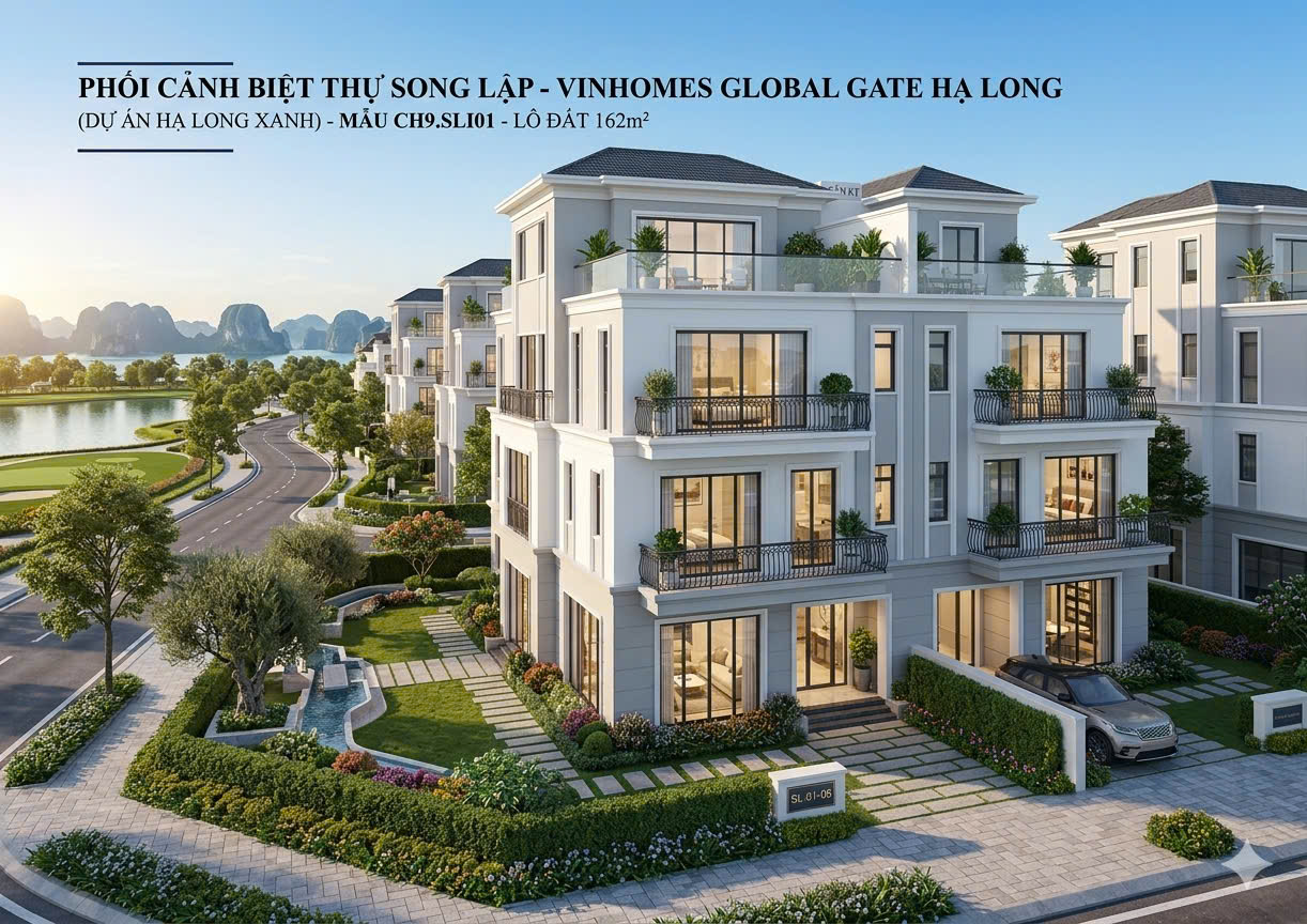 Bán biệt thự song lập Vinhomes Global Gate Hạ Long, view quan kỳ quan thế giới. DT 162m², mặt tiền 4