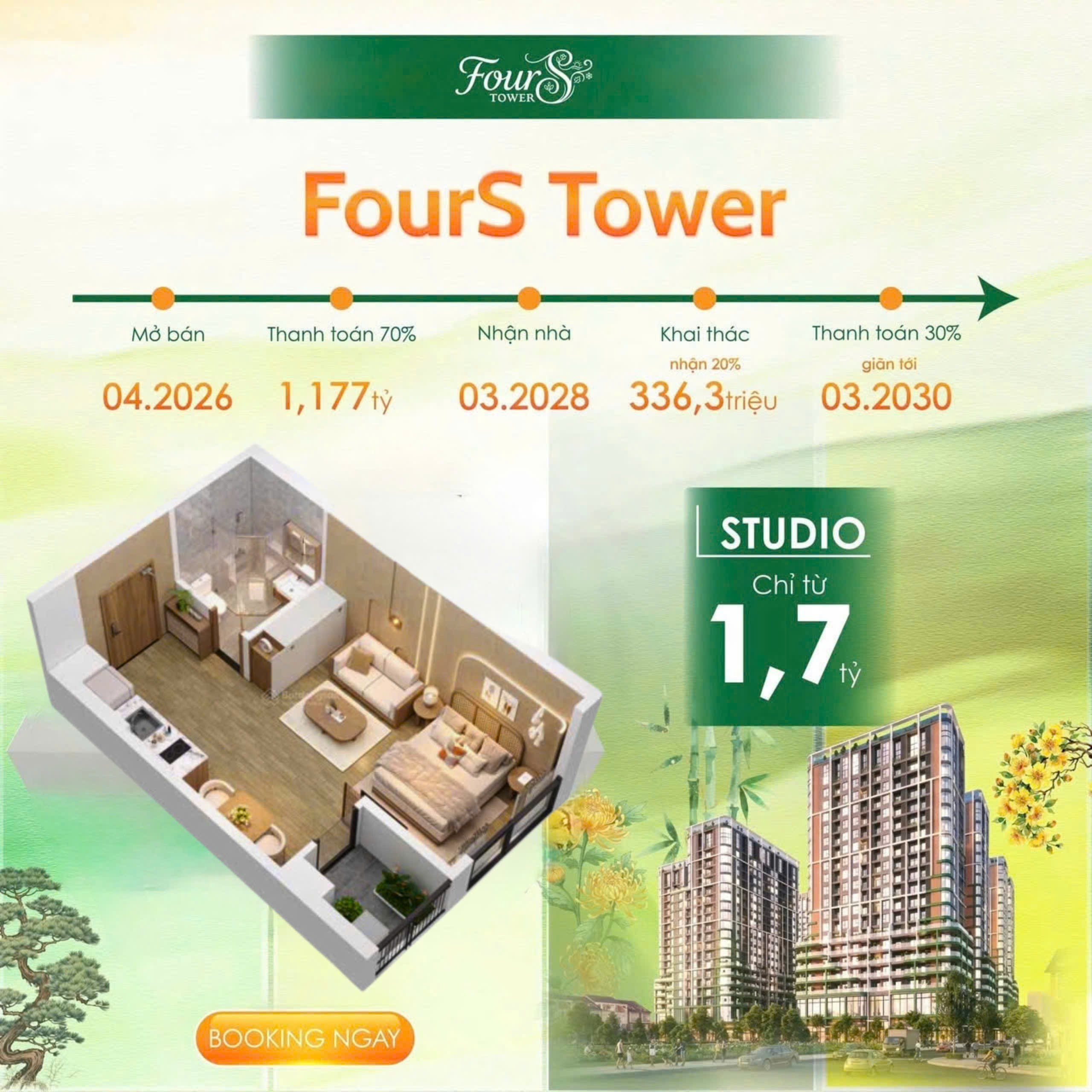 Quỹ Căn Thưởng Toà F1&F5 Sun FourS Tower Độc Quyền 2,55 tỷ. 0% lãi suất 3 năm, vốn 25% từ 600 triệu