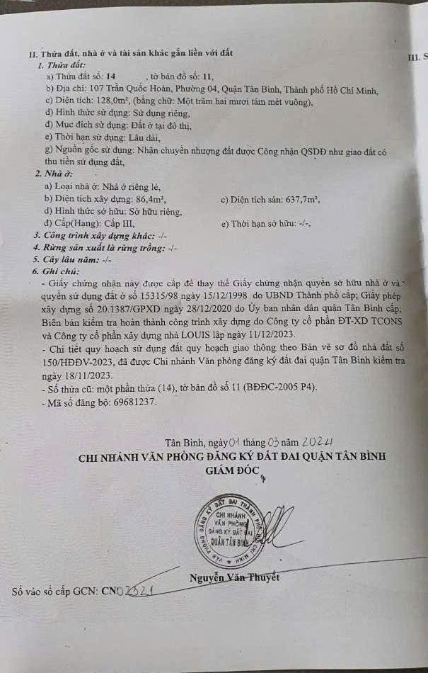 Cần bán Nhà mặt tiền Tân Bình, Hồ Chí Minh, Diện tích 128m², Giá 65 Tỷ 12