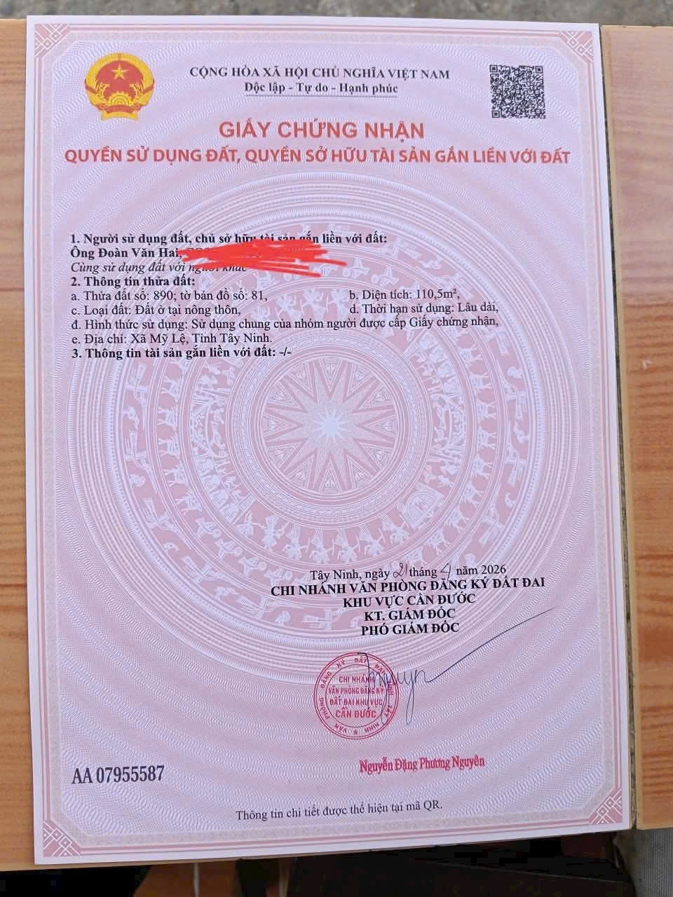 Bán đất mặt tiền đường Nguyễn Quang Đại, xã Mỹ Lệ, Cần Đước dt 111m2 giá 880 triệu 4