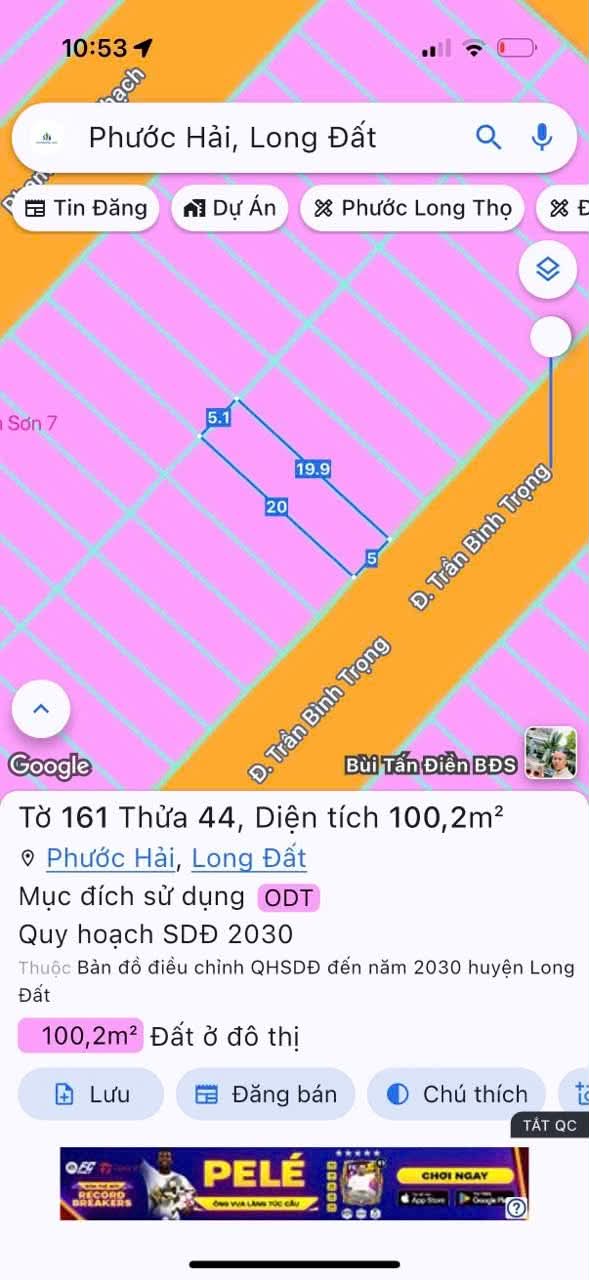 Cần bán Đất đường Tỉnh lộ 44B, Thị trấn Phước Hải, Diện tích 100m², Giá 1.65 Tỷ 2