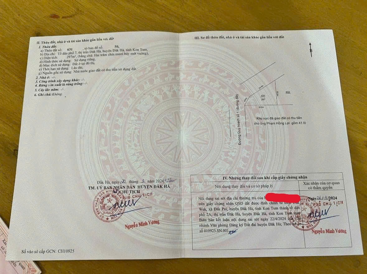 Bán gấp lô đất thổ cư cực phẩm ngay tại trung tâm Đắk Hà.