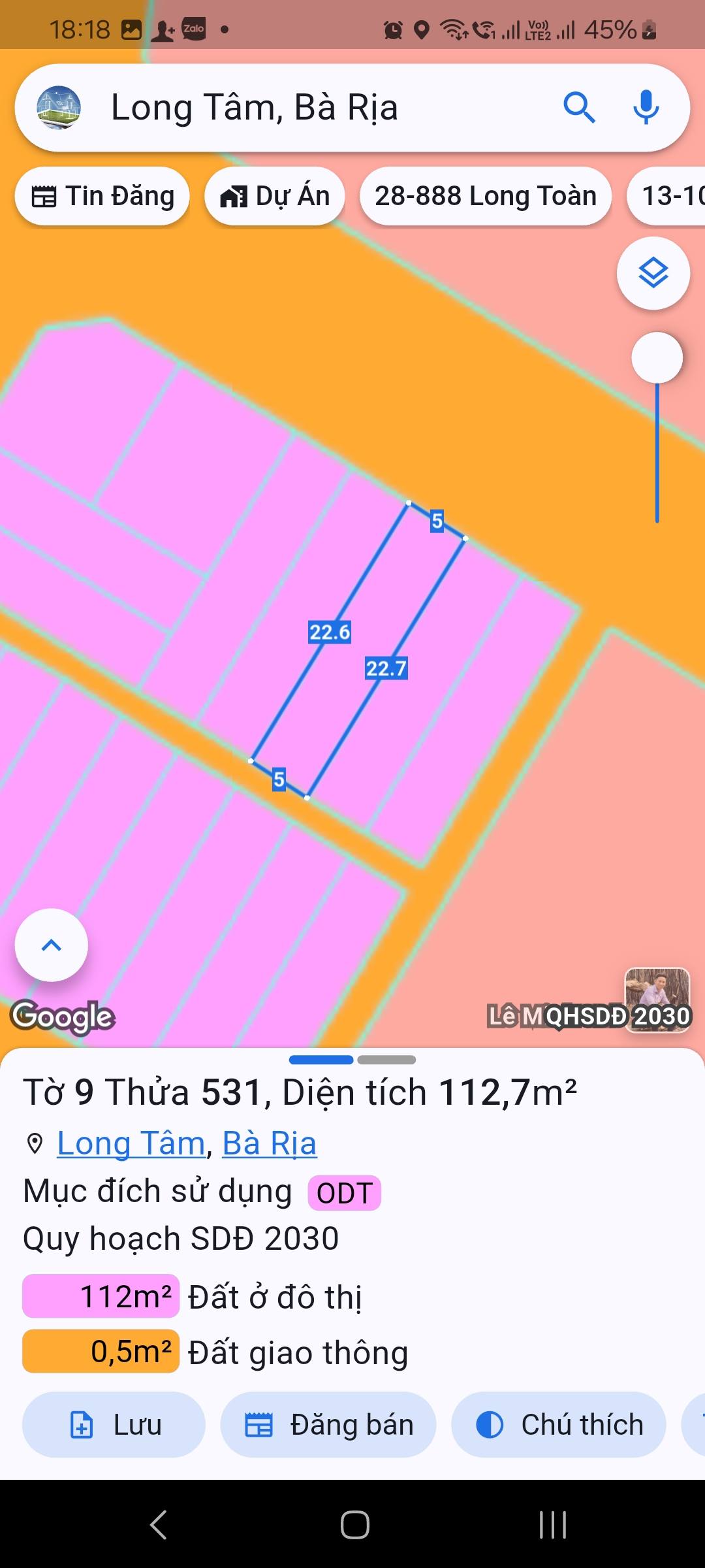 BÁN ĐẤT MẶT TIỀN ĐƯỜNG LÊ CHÂN – LONG TÂM, BÀ RỊA 3