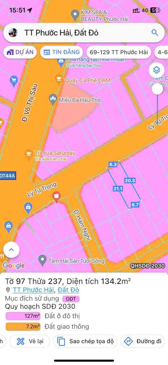 Cần bán Đất đường Tỉnh lộ 44B, Thị trấn Phước Hải, Diện tích 134m², Giá 1.7 Tỷ 2