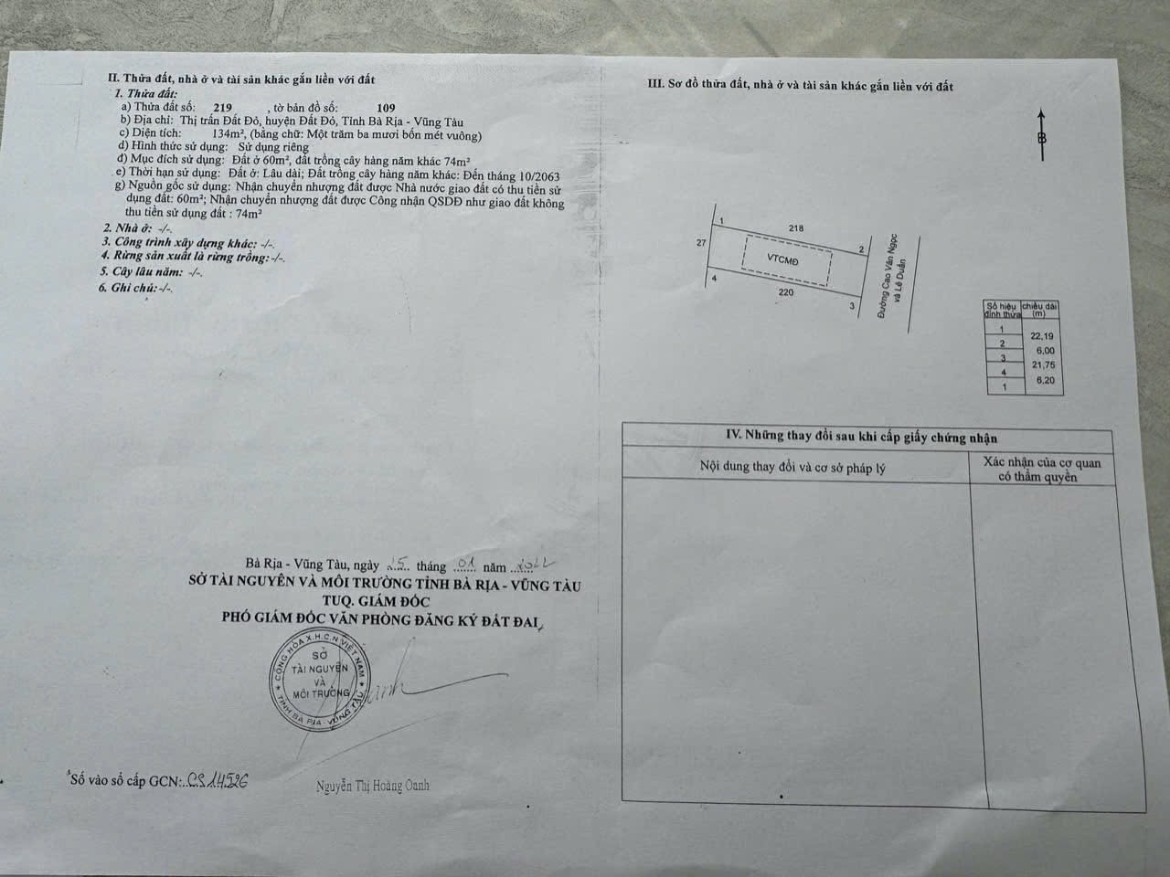 Cần bán Đất đường Quốc Lộ 55, Thị trấn Đất Đỏ, Diện tích 134m², Giá 970 Triệu