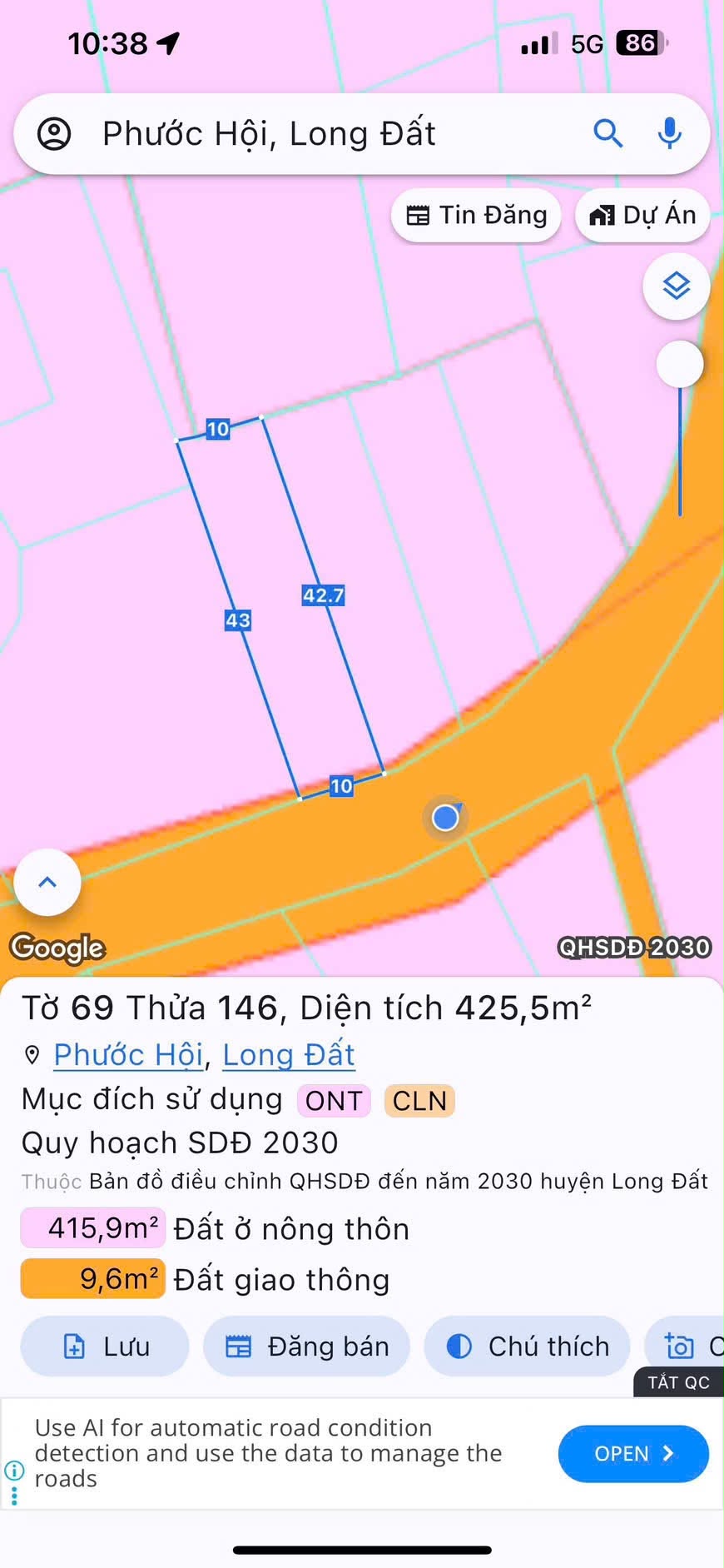Cần bán Đất đường Võ Văn Kiệt, Xã Lộc An, Diện tích 425m², Giá 1.55 Tỷ 2
