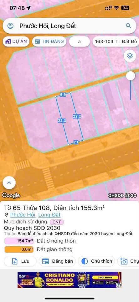 Cần bán Đất đường Võ Văn Kiệt, Xã Phước Hội, Diện tích 155m², Giá 1.45 Tỷ 3