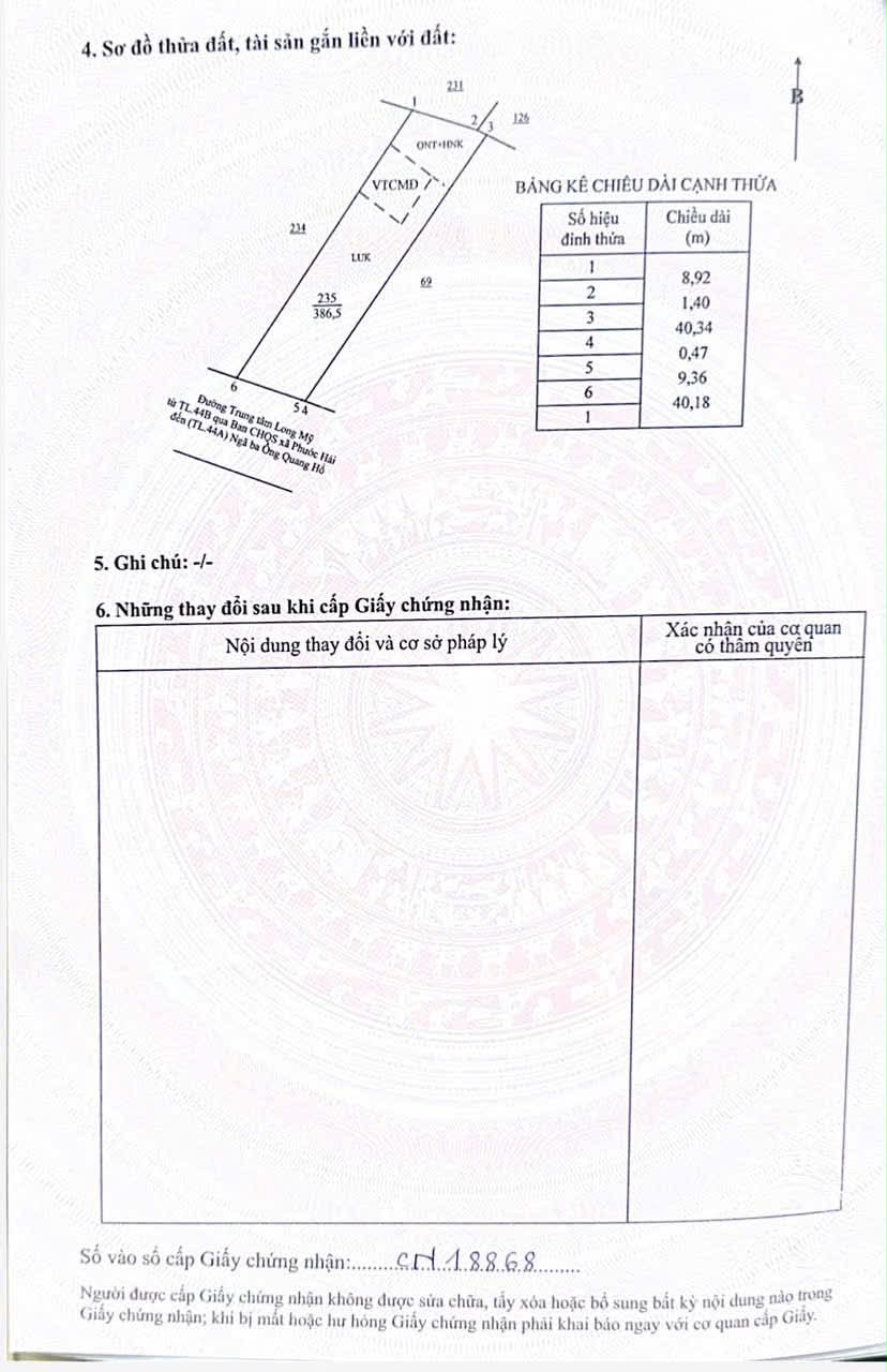 Cần bán Đất đường Tỉnh lộ 44B, Thị trấn Phước Hải, Diện tích 386m², Giá 1.2 Tỷ 2