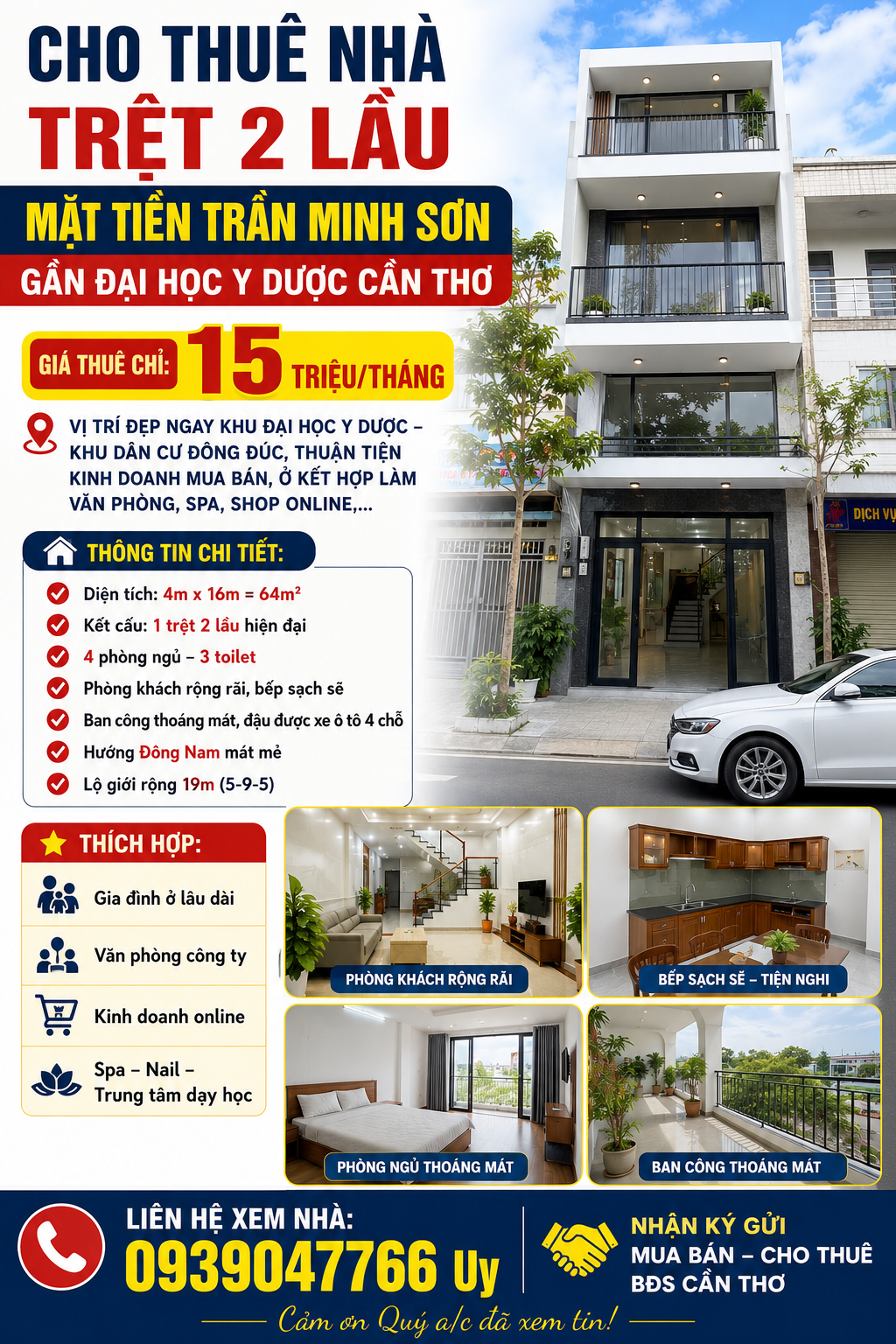Cho thuê Nhà mặt tiền Phường An Khánh, Ninh Kiều, Diện tích 64m², Giá 15 Triệu/tháng