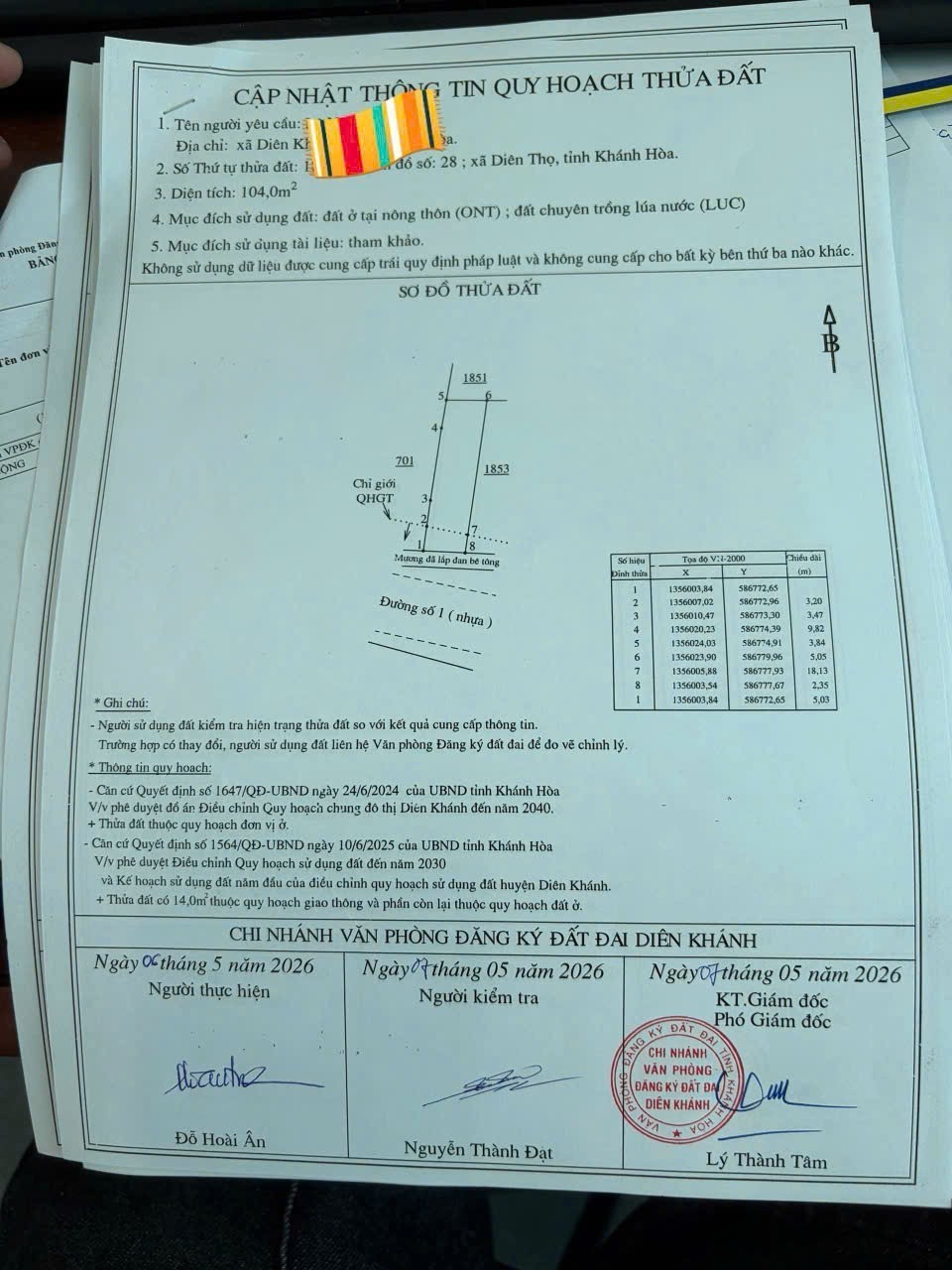 Bán đất Diên Phước mặt tiền đường Số 1 đối diện khu tái định cư 10