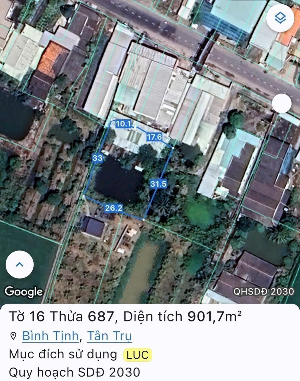 Bán đất mặt tiền tl833 , thị trấn Tân Trụ tdt 1865m2 ( 963m2 thổ) giá 10,5 tỷ