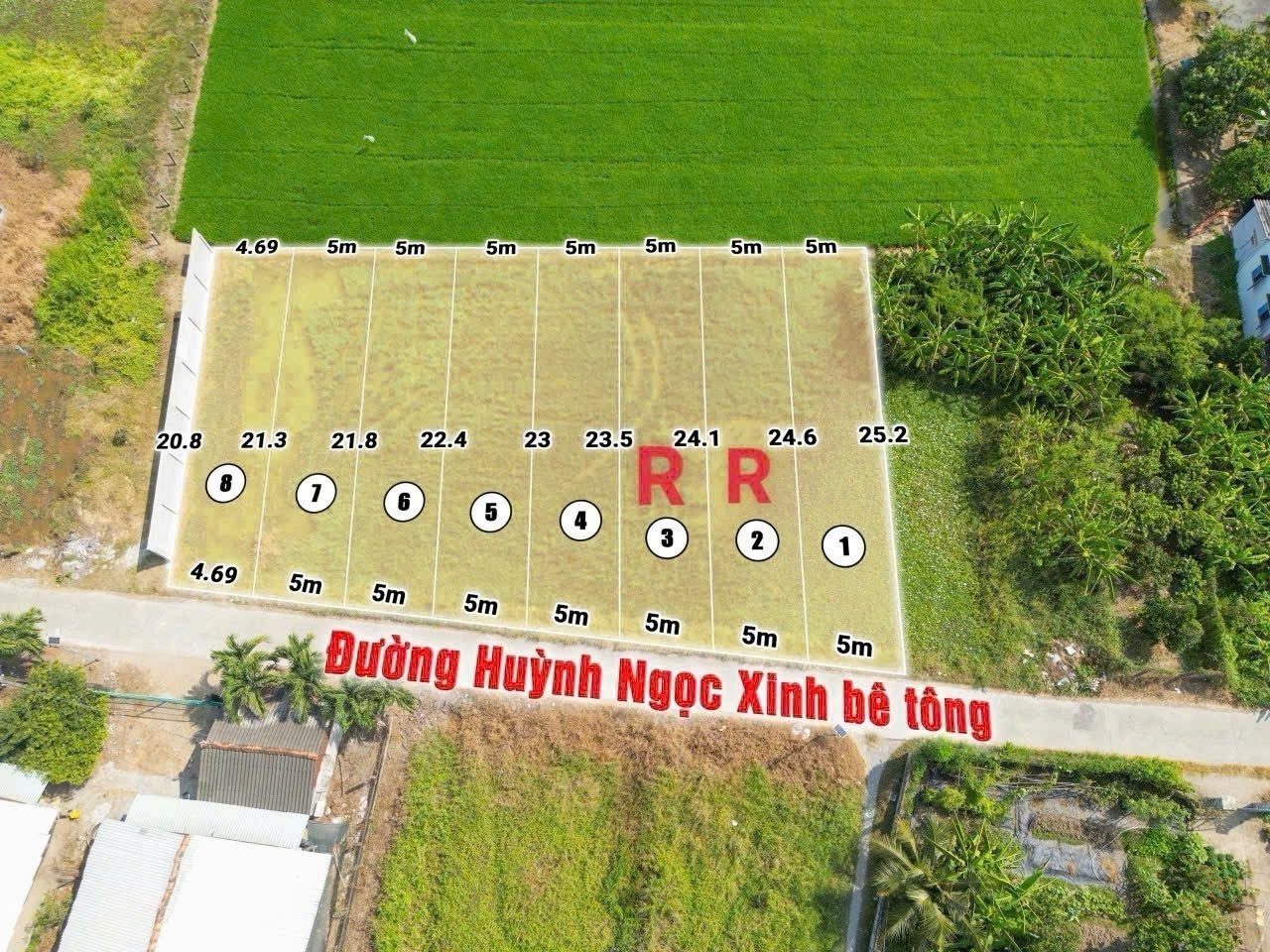 Bán 6 nền thổ cư mt đường Huỳnh Ngọc Xinh, xã Quê Mỹ Thạnh, Tân Trụ dt 105-120m2 giá 590tr / nền