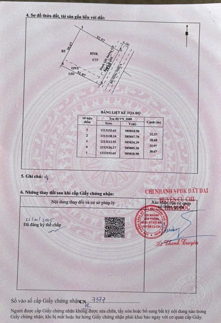 Bán đất mt đường nhựa Phan Thị So, xã Phước Vĩnh An tdt 955m2 ( 144m2 thổ ) giá chốt 7 tỷ 3