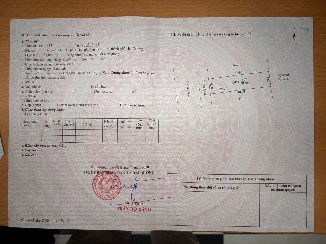 Bán lô đất trục chính khu Vịt Cỏ Hồ Sen, ph Tân Bình, TP Hải Dương, 81m2, mt 4.5m, 5.4 tỷ 3