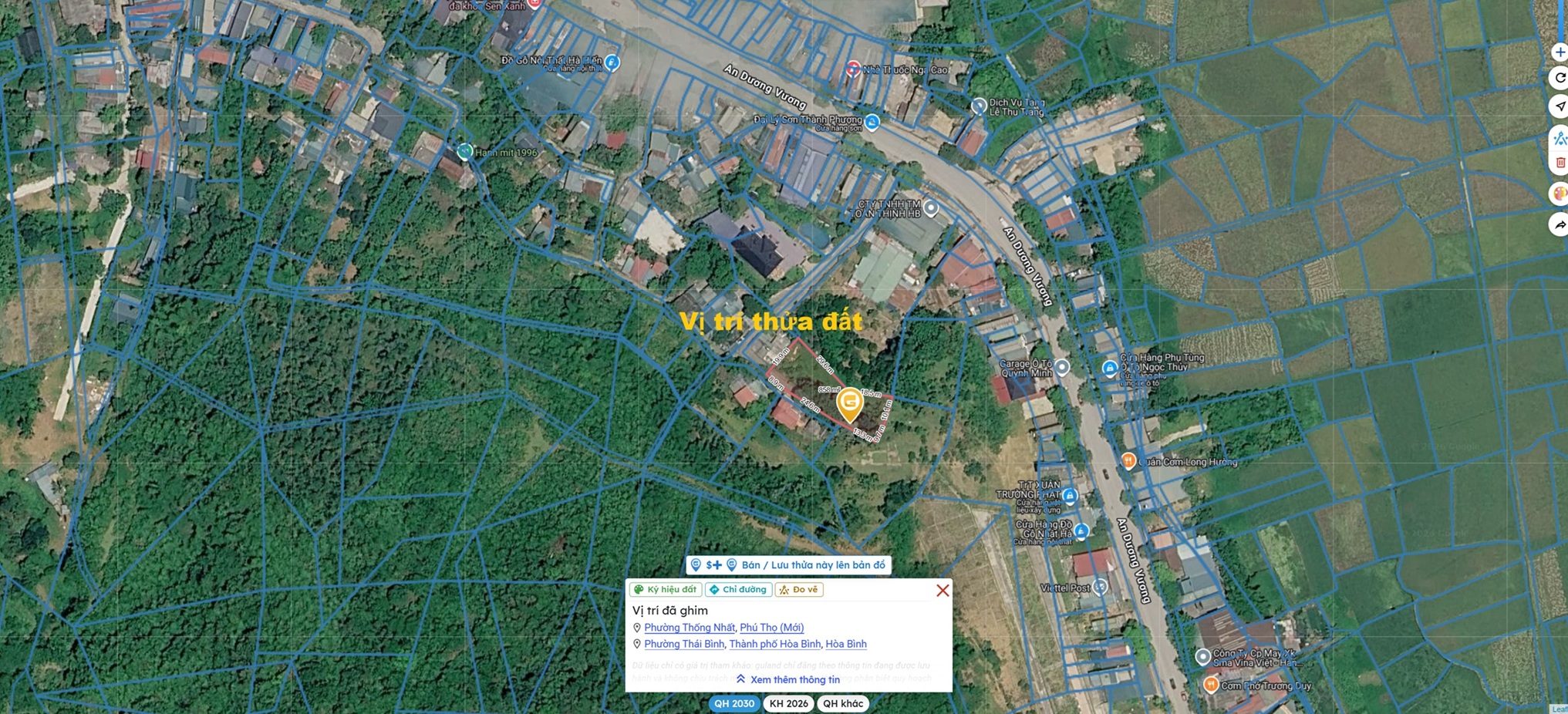 Bán đất ngõ 368 An Dương Vương, TP Hòa Bình (nay là tỉnh Phú Thọ), diện tích 854.2m2, miễn TG 3