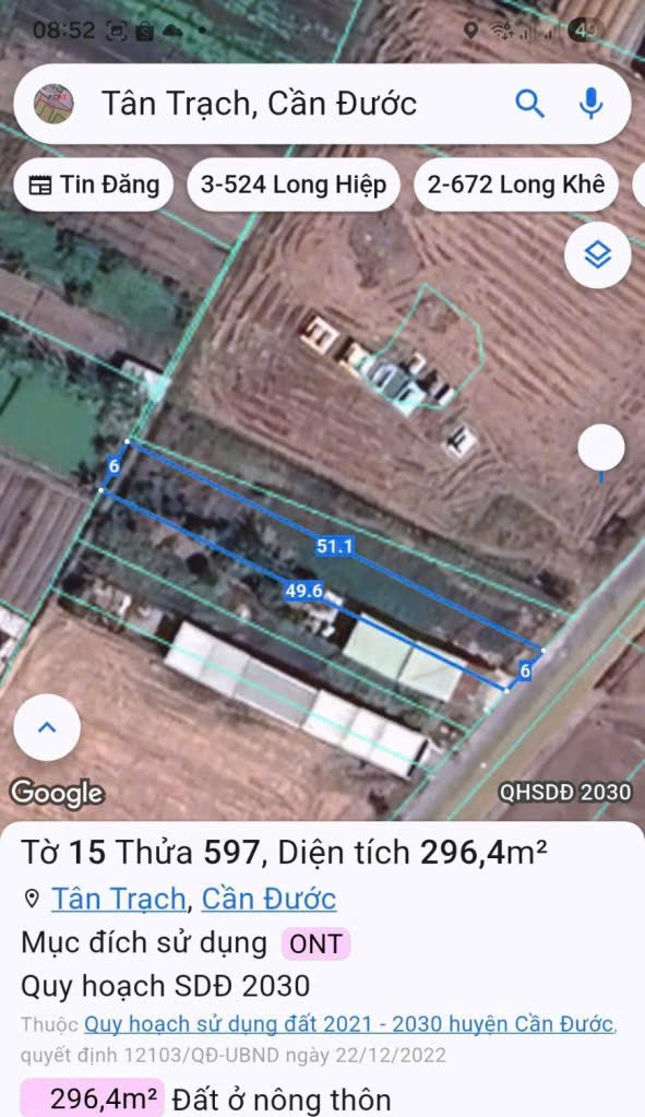 Bán đất 2 mặt tiền đường huyện 19, Tân Trạch, Cần Đước dt 482m2 full thổ giá chốt 3 tỷ 6