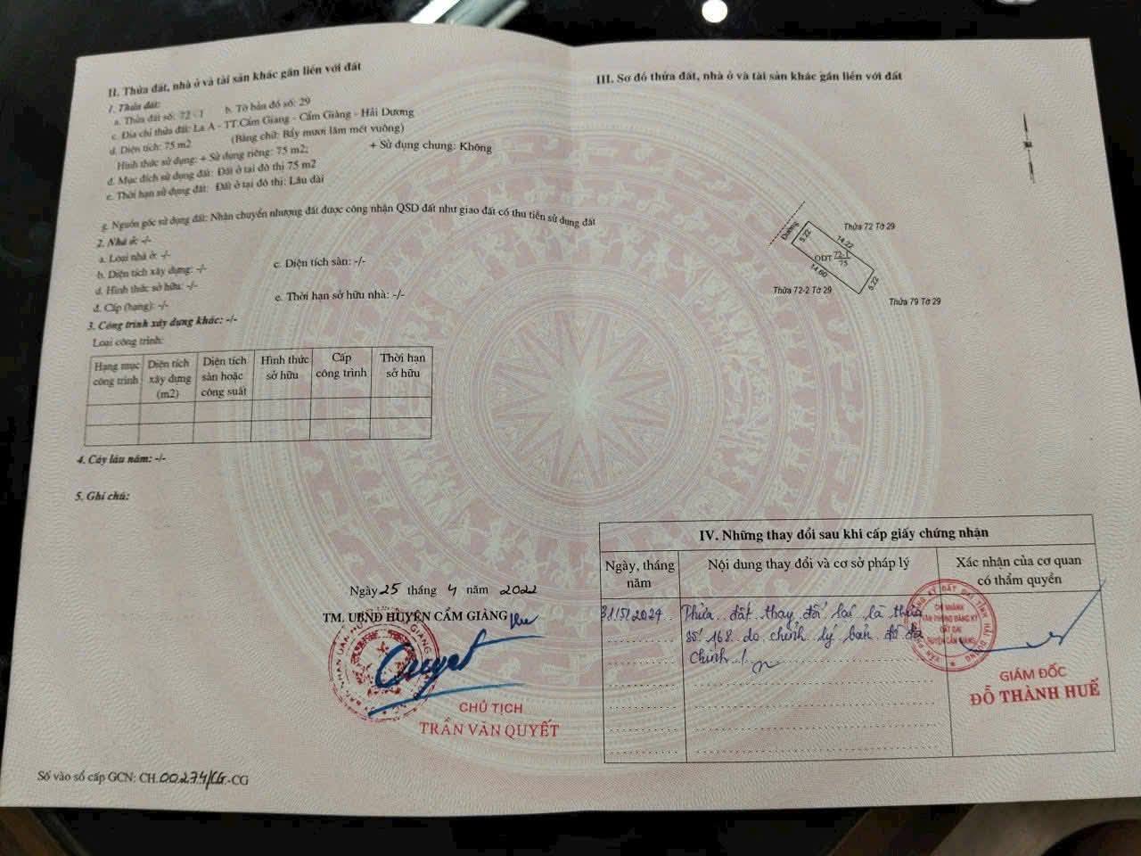 Bán đất thôn La A – Cẩm Giàng, ô tô vào tận nơi, giá chỉ 800 triệu 2