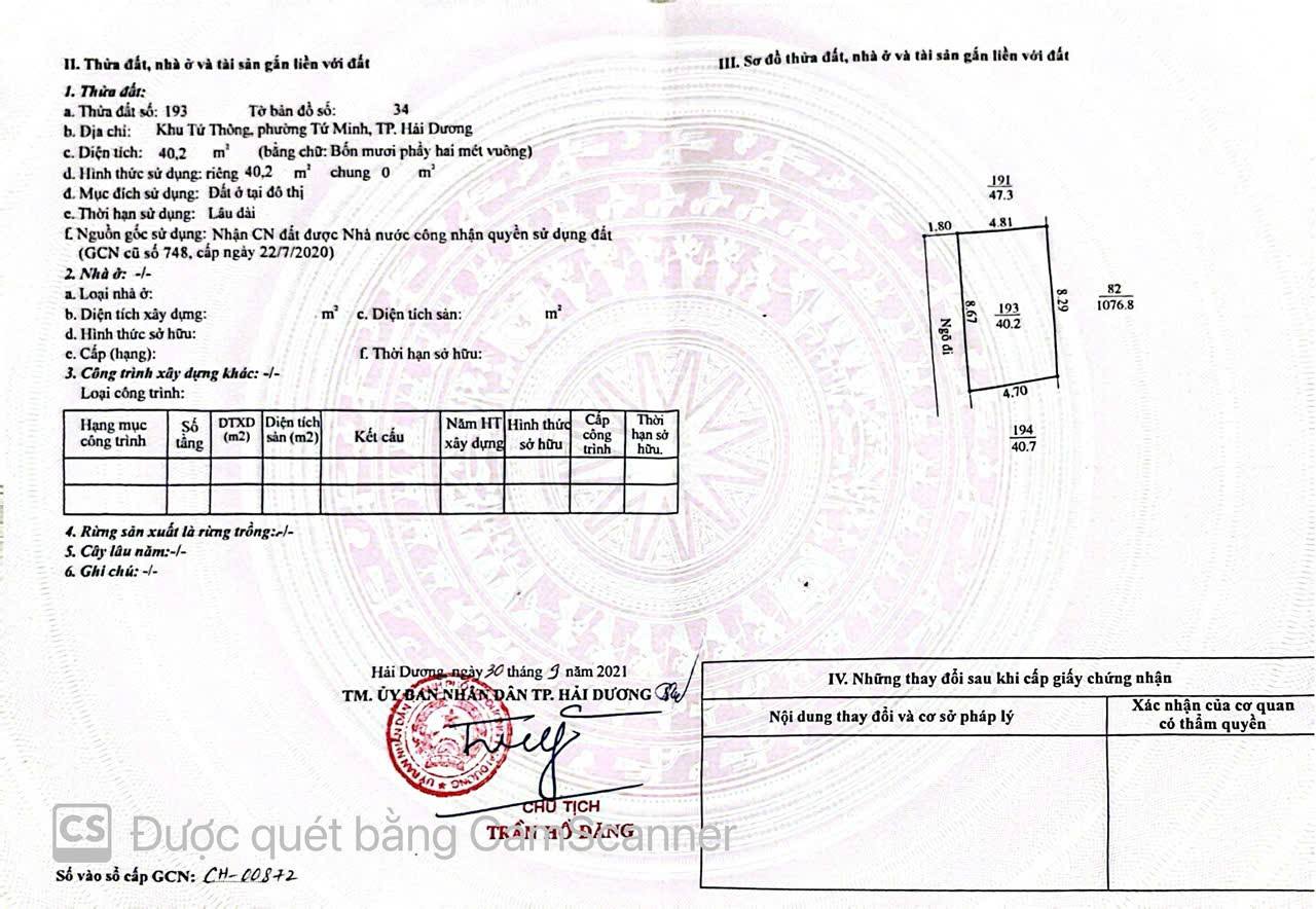 Bán đất sẵn nhà tứ thông sát KCN Đại An – mặt 8,7m, giá chỉ 1,2 tỷ bao sổ 2